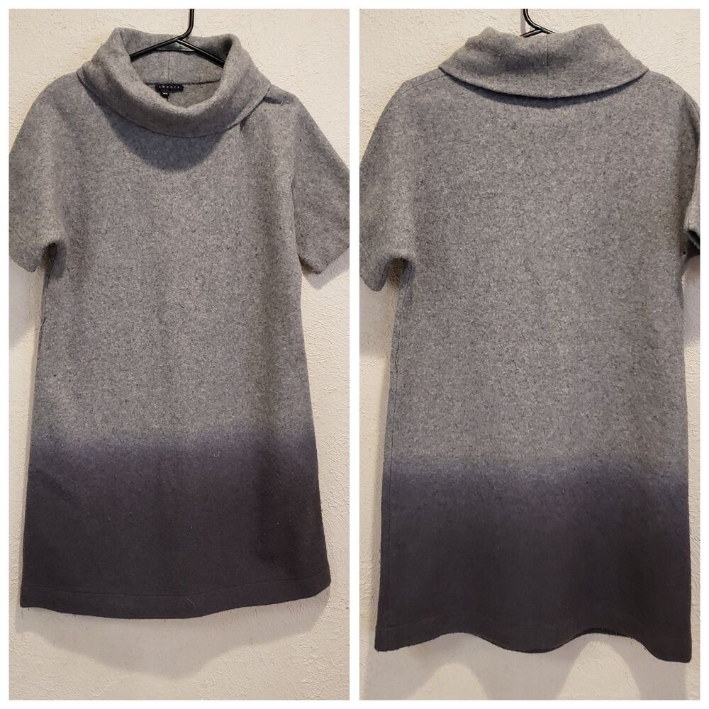 Theory Med Oversize Wool Hombre Gray Black Dress Turtleneck Adelina Nottingham